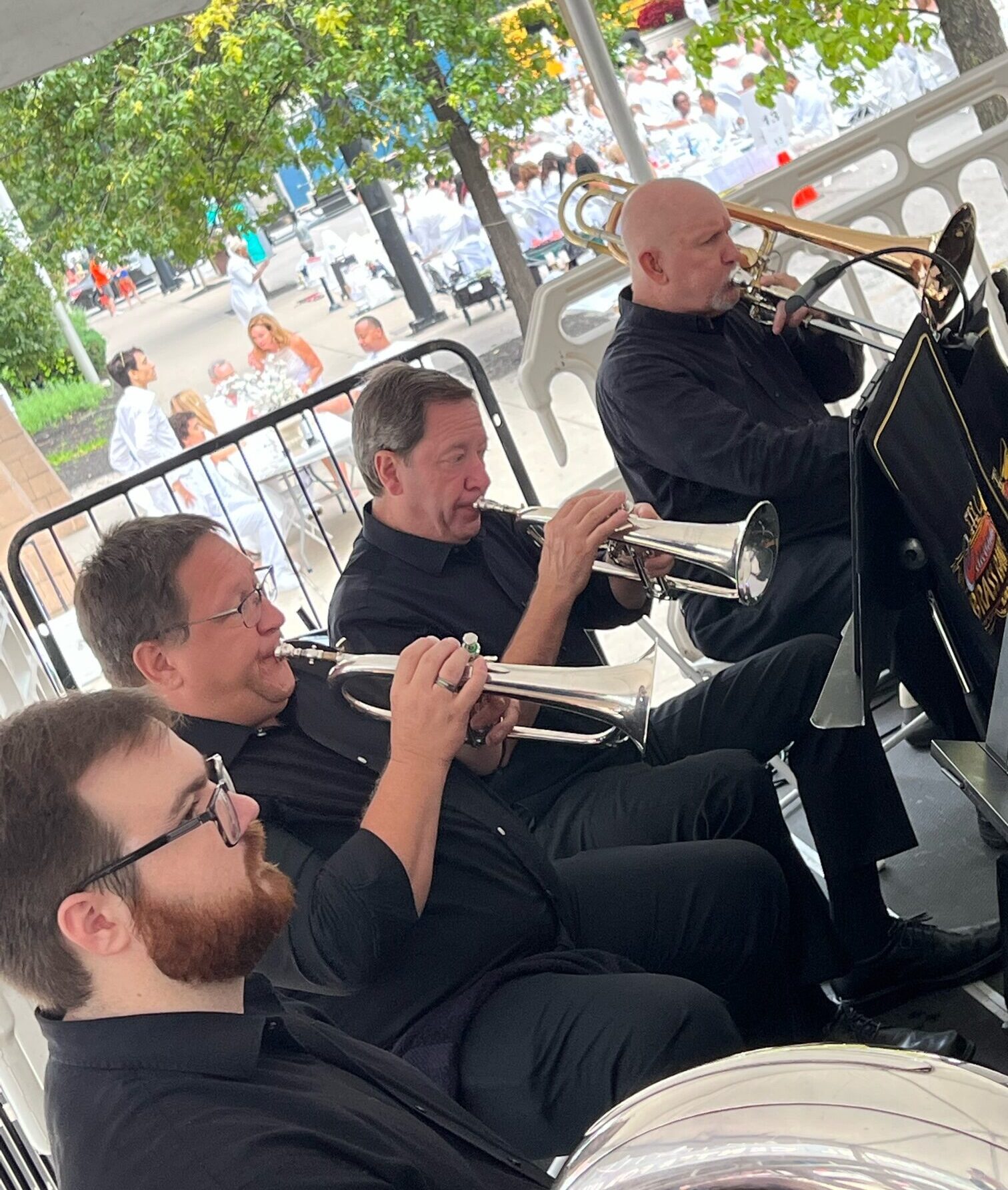 Cincinnati Brass Band flugel horn players performing at Diner en Blanc