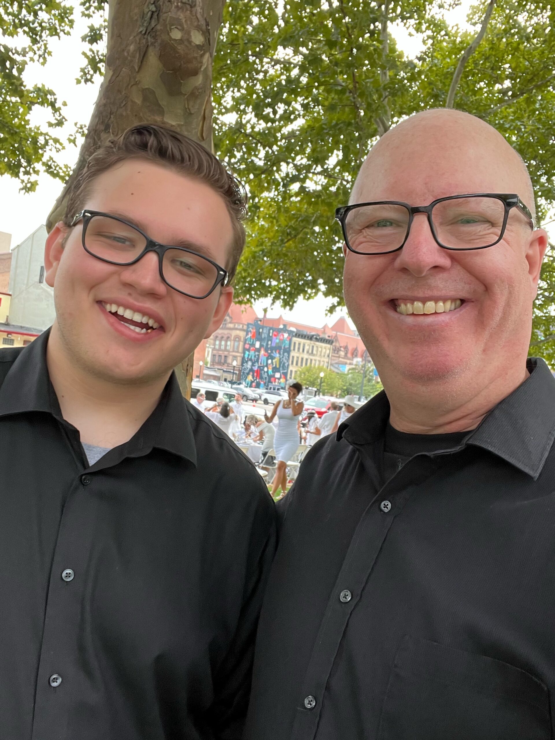 Logan and Pete from our percussion section having a good time on break at Diner en Blanc