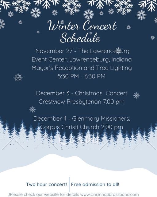 Image showing snowflakes and pine trees. See event page for text details of concerts